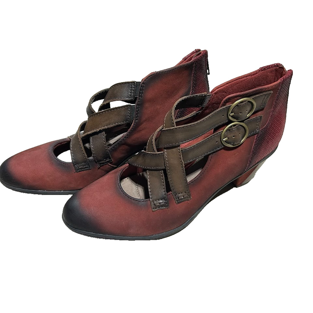 Earth Amber Brick Leather Bootie Bukle Pumps Women's 9